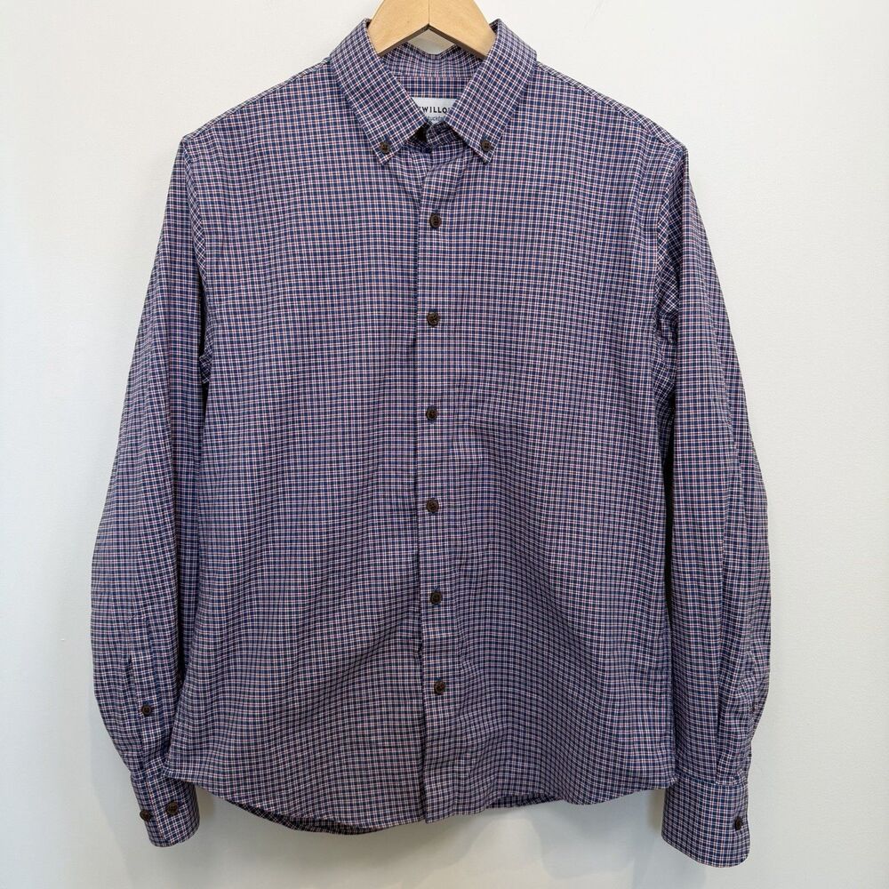 Twillory Shirt Men Medium Red White Blue Plaid Untuckable Tailored Office Church